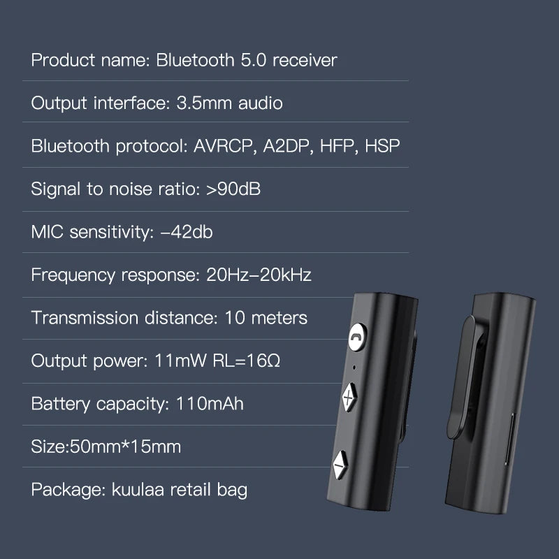 Bluetooth 5.0 Receiver 3.5mm AUX Jack