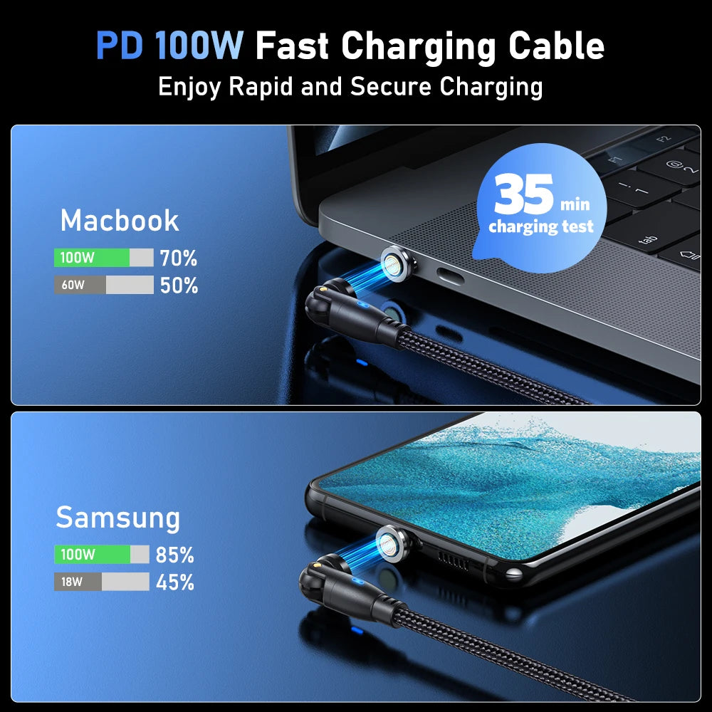 100W Magnetic USB Type C Cable 5A Fast Charging