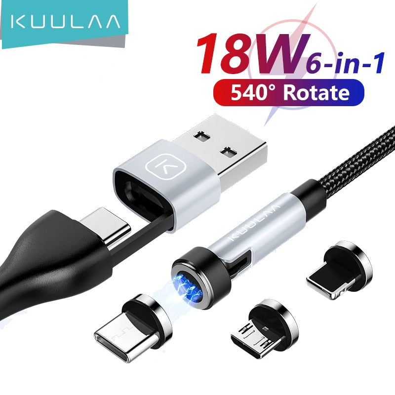 6 in 1 Magnetic Charging Cable 540° Rotate 18W