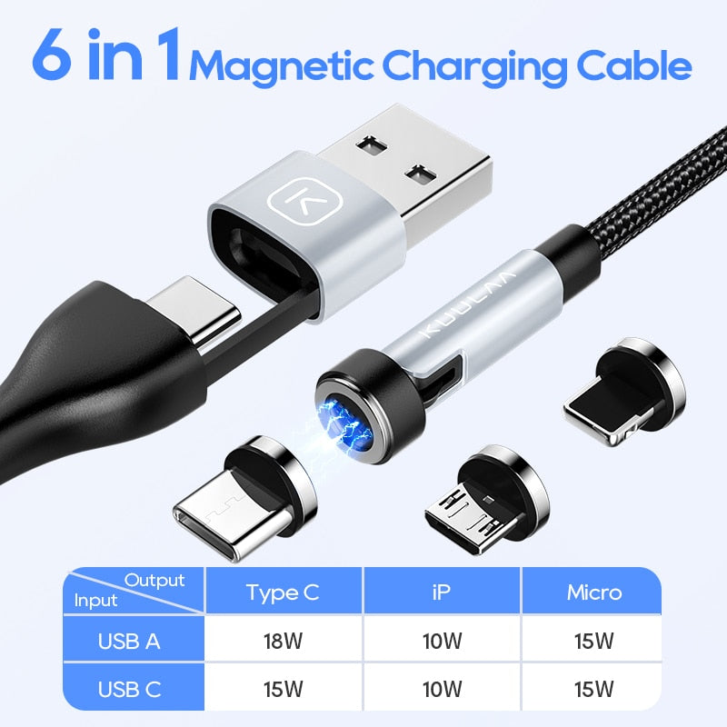 6 in 1 Magnetic Charging Cable 540° Rotate 18W