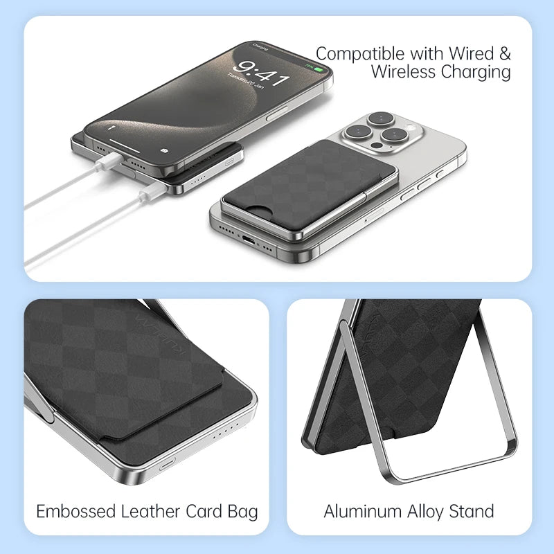 Magnetic Power Bank 5000mAh with Stand & Card Bag